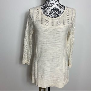 Knitted & Knotted Lace Knit White Blouse L